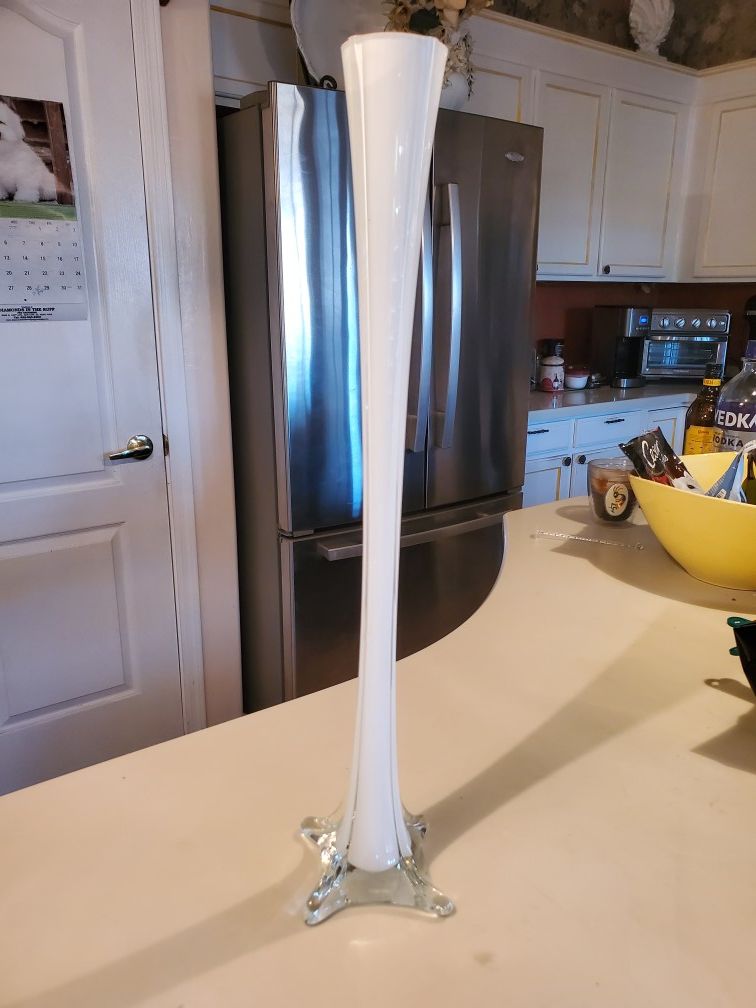 12 - single stem 18" White frosted glass vases - $50 obo