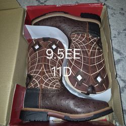 JUSTIN WATERPROOF COMPOSITE OSTRICH SQUARE STEEL TOE PULL-UP BOOTS 