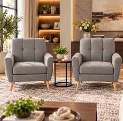 Set of 2 Comfortable Fabric Accent Chairs, Modern Mid Century Style For Home