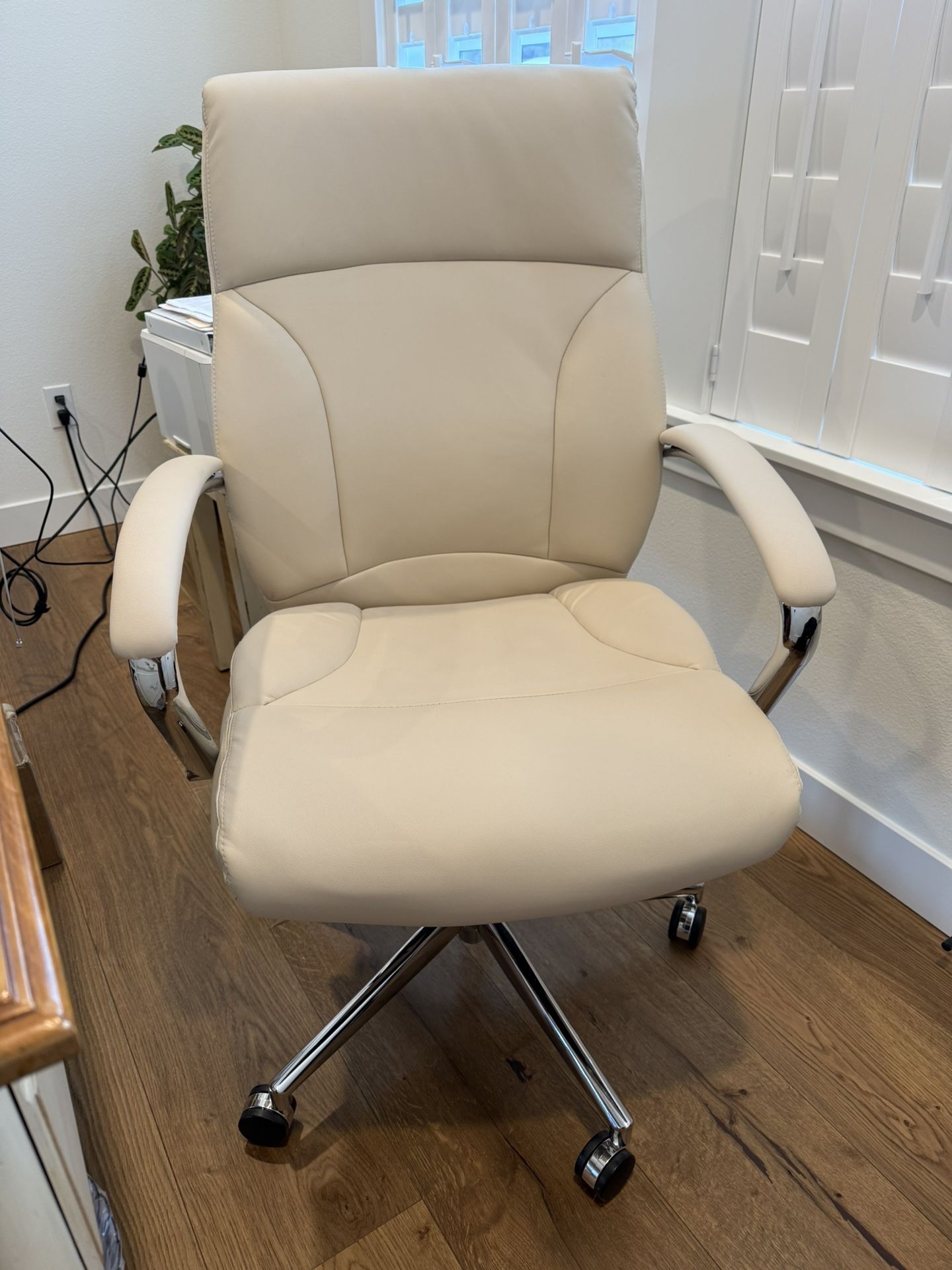 Leather Executive Desk, Chair, Ivory Cream, Off-White