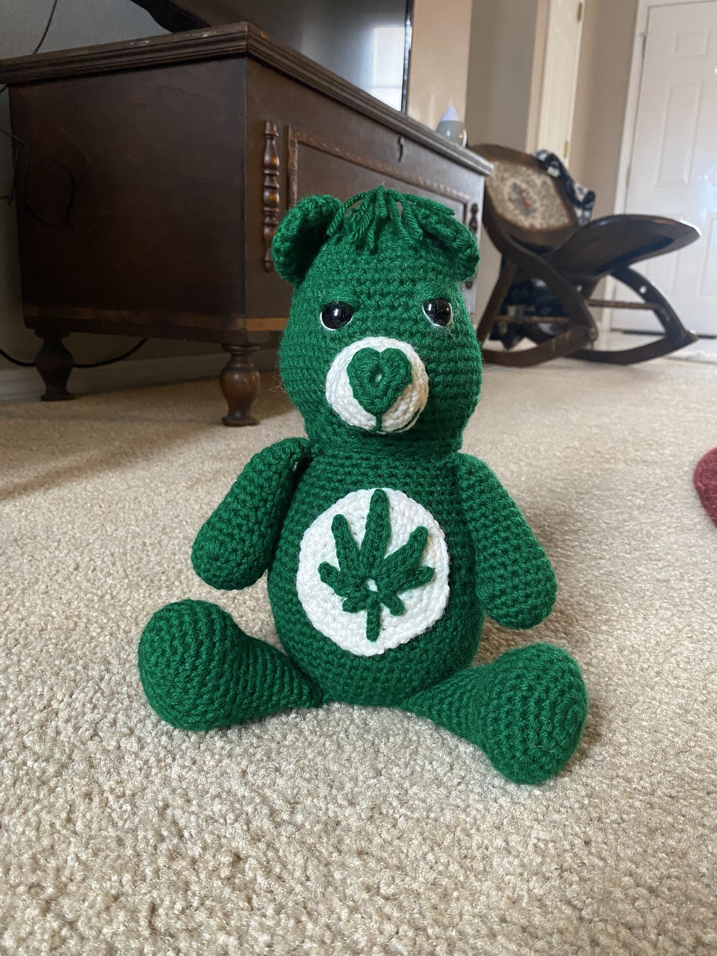 Don't care bear, Handmade Crocheted Bear Stash Jar, Cute Storage for Herbs, Jewelry, or Trinkets, Unique Boho Gift Idea, Stoney bear, Stash Bear