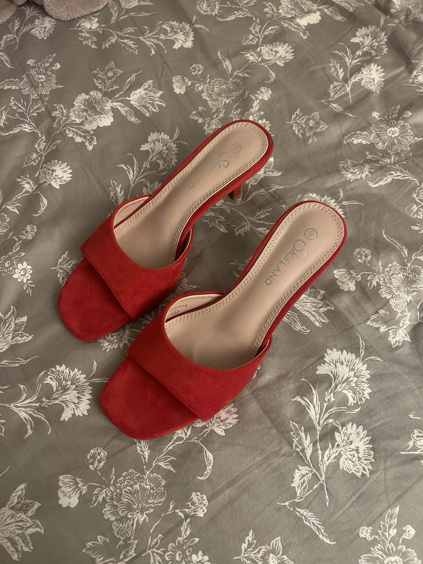 Red suede kitten heels