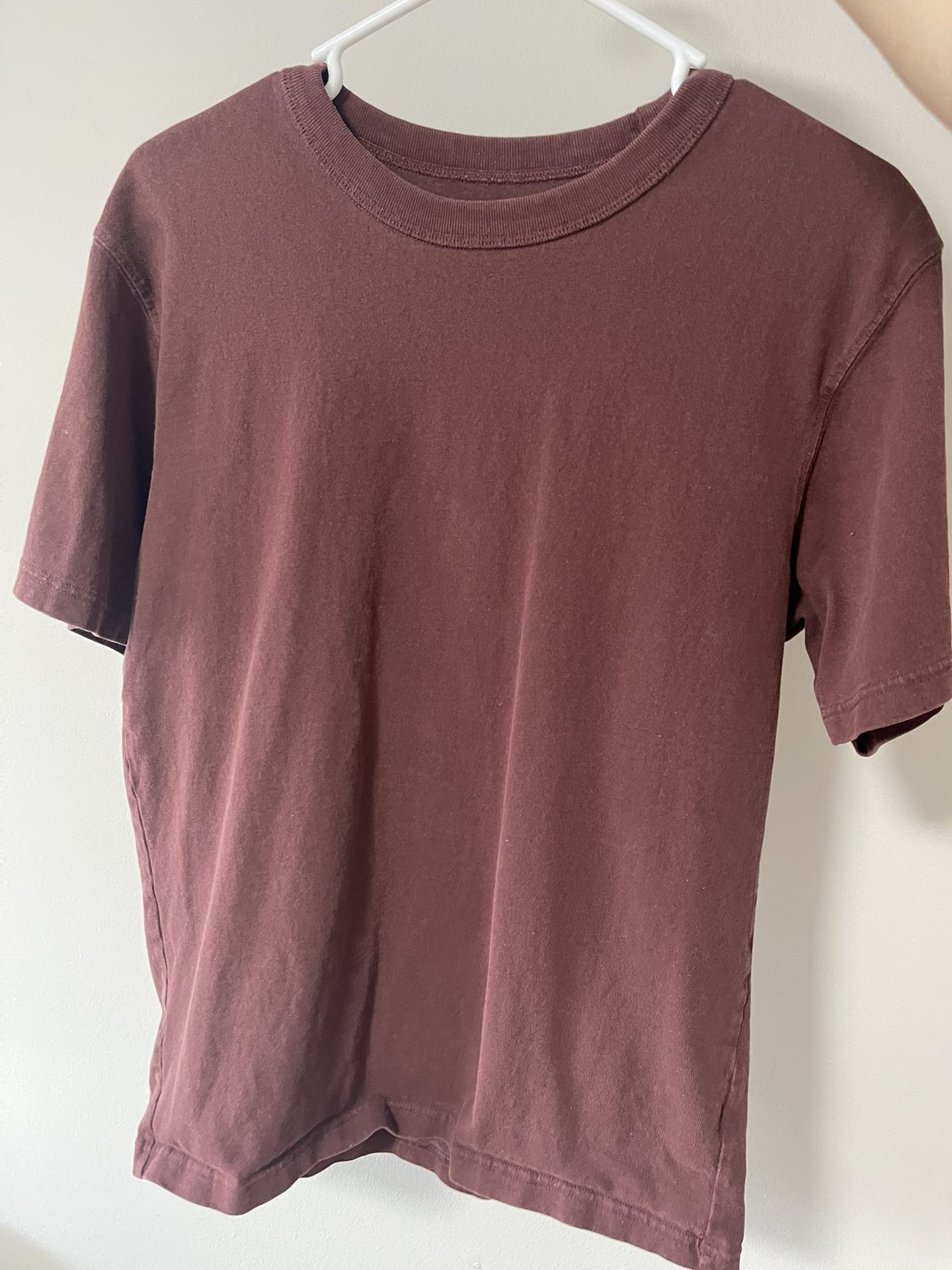 Uniqlo U Mens Size S Burgundy Heavyweight Crew Neck Short-Sleeve T-Shirt Cotton