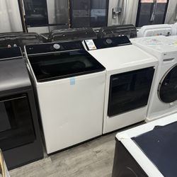 LG - 5.5 Cu. Ft. Extra Large Capacity High Efficiency Smart Top Load Washer with AI Wash & 7.3 Cu Ft Smart Gas Dryer Set In Alpine White ☑️