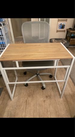 Desk with White Metal Frame & Office Chair