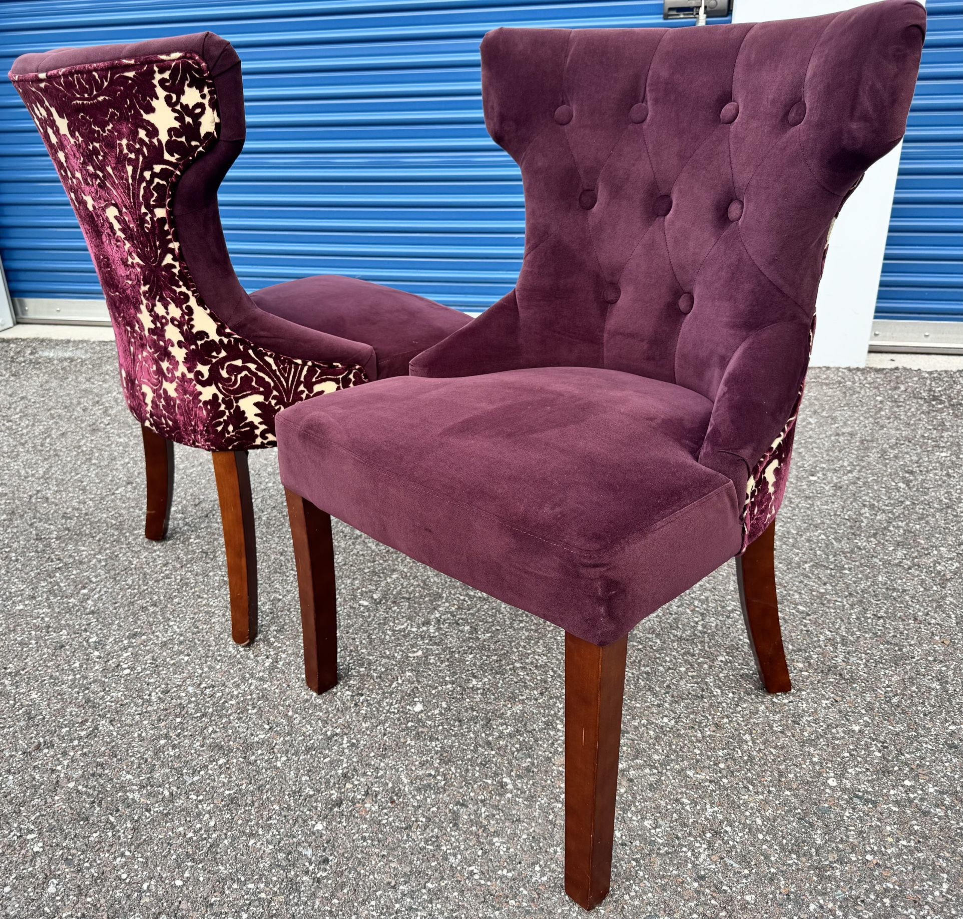PIER 1 HOURGLASS PURPLE VELVET ACCENT CHAIRS SET