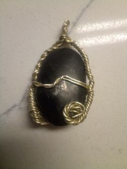 Black Beach Rock Wrapped W/Gold Wire