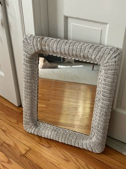 Vintage White Wicker Framed Wall Mirror