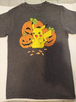 Pokemon Pikachu Halloween T Shirt Pumpkins Candy Corn Gray Kids Size XL