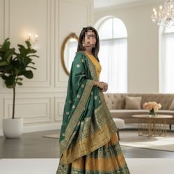 Elegant Mustard & Green Silk Lehenga Set