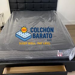 NEW BED FRAME QUEEN SIZE WITH MATTRESS AND BOX SPRING