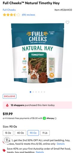 Fully cheeks Timothy hay 90 oz