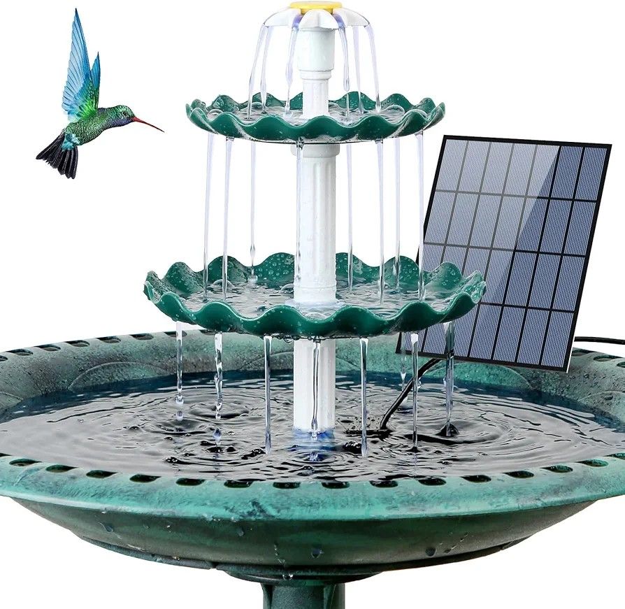AISITIN 3 Tiered Bird Bath with 3.5W Solar Pump, DIY Solar Fountain Detachable and Suitable for Bird Bath, Garden Decoration, Outdoor Bird Feeder