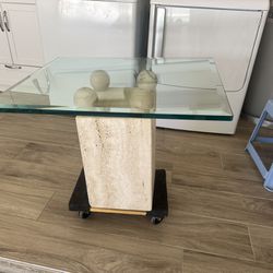 Glass Top With Granite Base End Table.