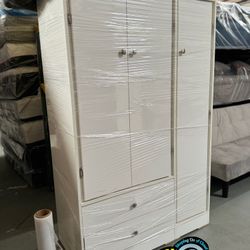 Tall White Wardrobe Closet With Drawers And Shelves 