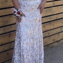 White And Gold Evening Gown/Prom Dress