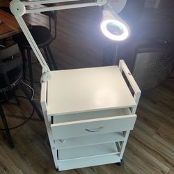 Medical Cart Desk + LED Magnifying Lamp