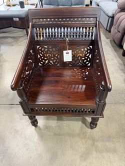 Home Decorators Collection Maharaja Walnut Brown Wood Hand-Carved Arm Chair