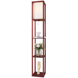 Shelf Floor Lamp, Etagere Lamp with Shelves, Standing Lamp with 3 Wood Display Storage Shelves for Bedroom Bedside Corner Living Room, Simple Modern F