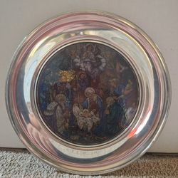 COLLECTIBLE JEFFERSON PEWTER  STAINED GLASS CHRISTMAS PLATE