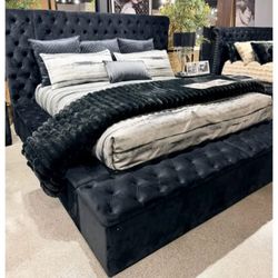 Velvet Black with storage King bed frame