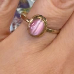 10K Gold Pink Cat Eye Ring