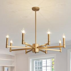 ASGYISA 8-Light Gold Candle Chandeliers Modern Farmhouse Ceiling Light Fixture Industrial Lighting For Dining Room Living Room Bedroom Kitchen Island 