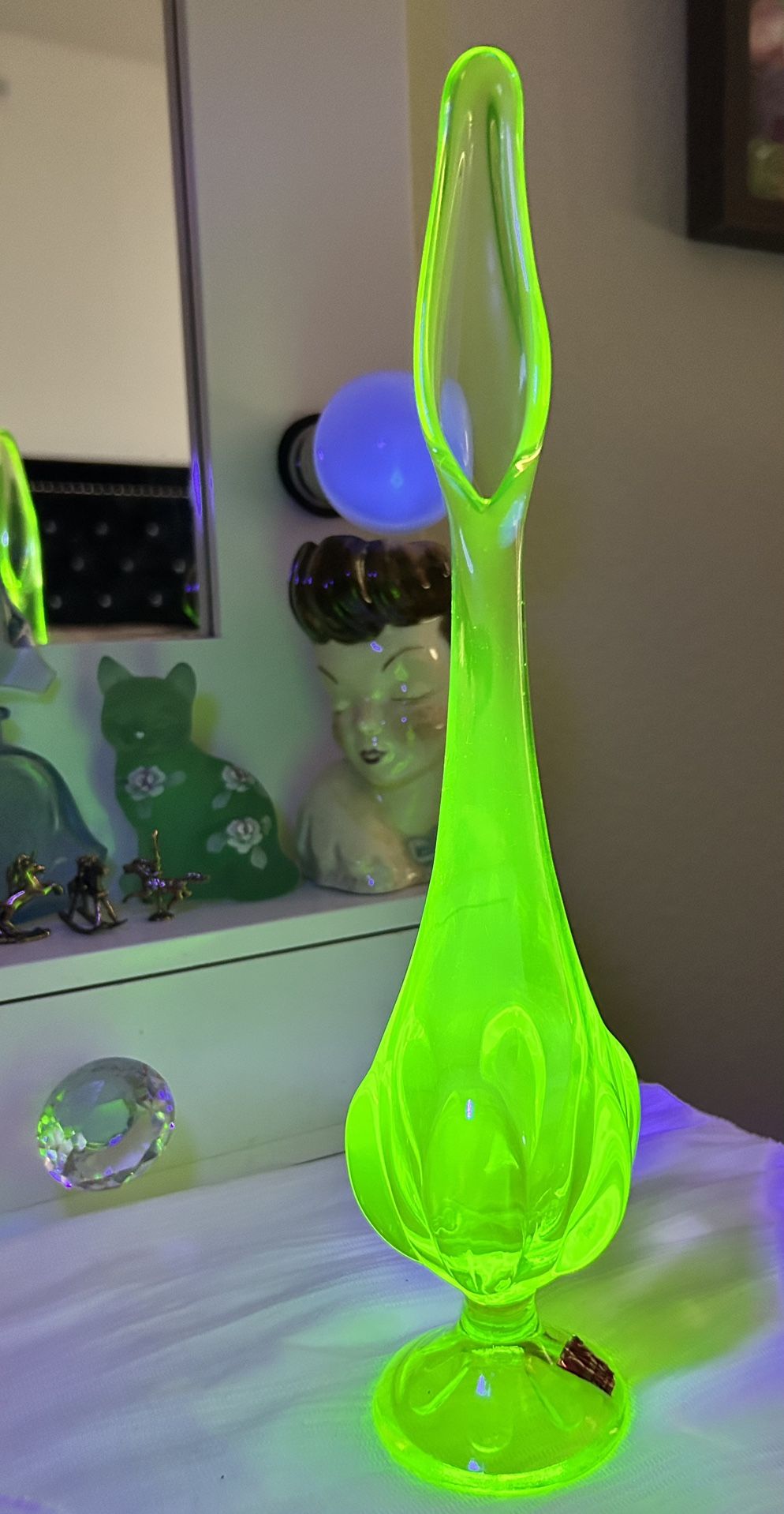 RARE Vintage Viking Glass Uranium Epic Swung Vase 12.5”