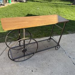 Wood and Metal Wheeled Console Table