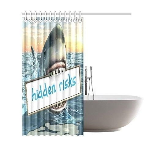Sea Ocean Shower Curtain, Funny Animal Shark Jaw Polyester Fabric Shower Curtain Bathroom Sets 66x72 Inches