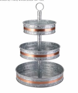 (D-32) Cedilis Three Tiered Serving Stand, Rustic Metal Cupcake Stand, Farmhouse Galvanized Tiered Serving Tray for Dessert, Appetizers, Fruit, Decora