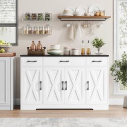55" Large Sideboard Buffet Storage locker with Shelves & 4 Doors