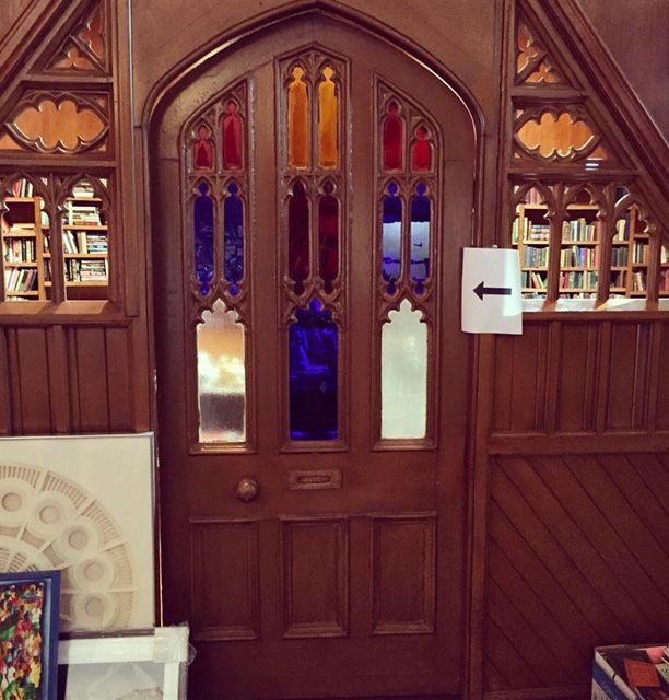 Antique Church Door with Stained Glass Panels