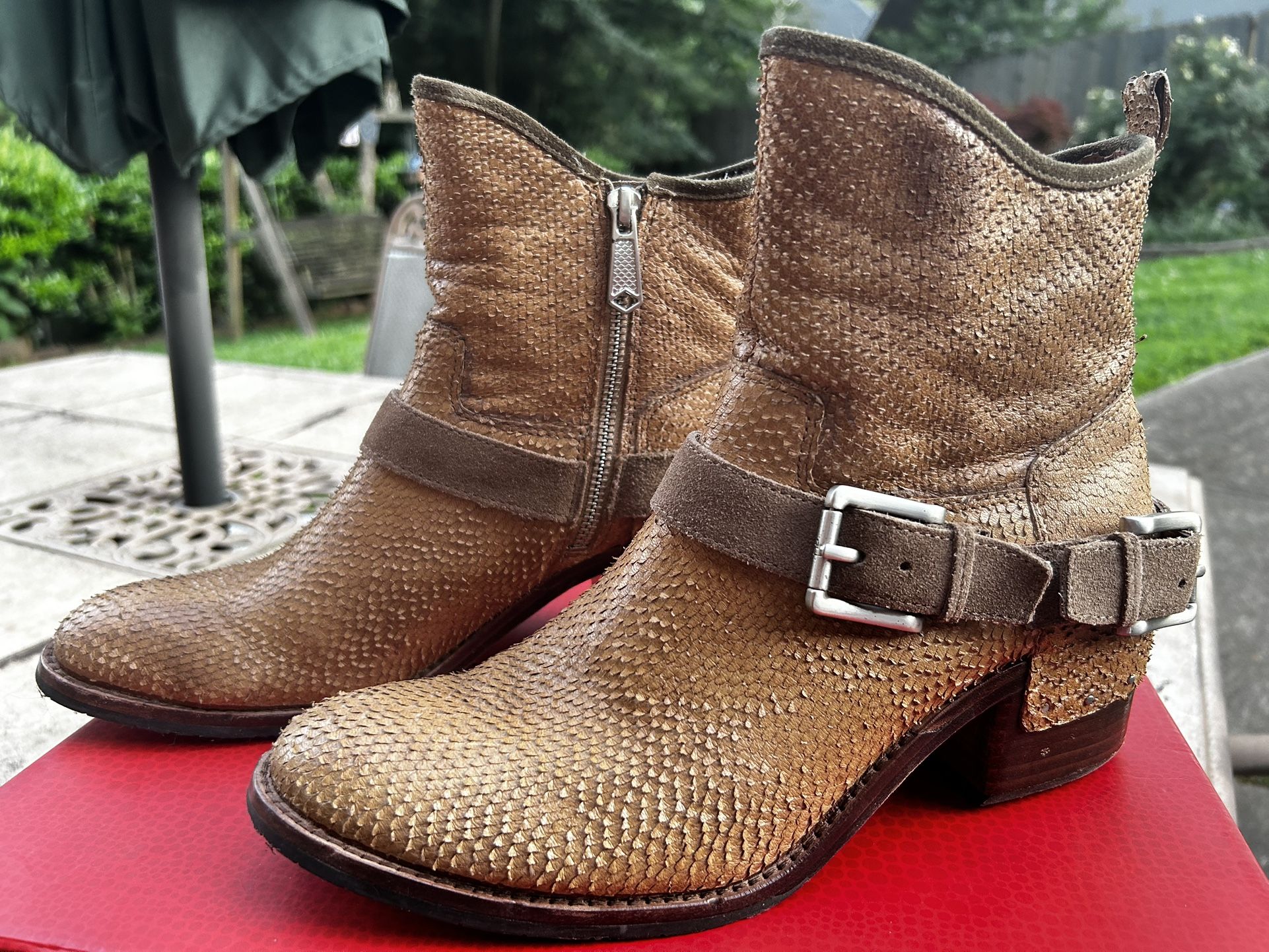 Women’s Donald Pliner Taupe Snakeskin Leather Boots