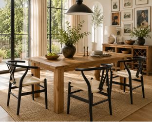 Set of 4 Black Wishbone Dining Chairs – Woven Seats – Brand New