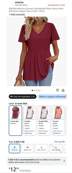 OFEEFAN Women's Peplum V-Neck Short Sleeve Top