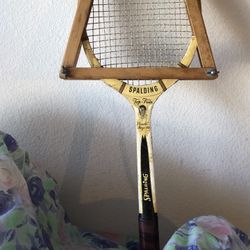Vintage Wooden Tennis Racquet and Brace Spaulding Poncho Gonzales