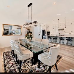 Clear Retangular Glass Dining Set with leather Chairs