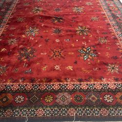 Handmade Red & Blue Mexican Area Rug