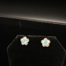 Natural Larimar Flower Earrings – 925 Sterling Silver 14K Rose Gold Plated