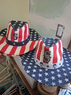 AMERICAN FLAG STARS AND STRIPES SEATTLE MARINERS COWBOY HATS... Perfect for World Cup. & 4th of july