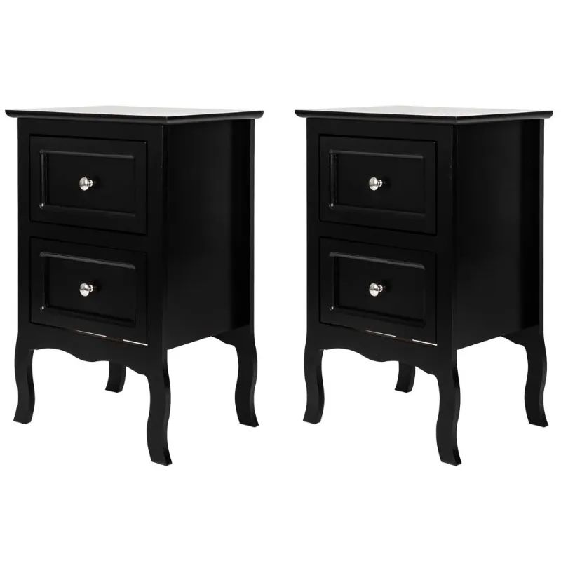 Set of 2 Nightstand Wood end Tables Bedroom Table Furniture, Black