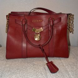 Michael Kors Burgundy Satchel with Gold-Tone Accents