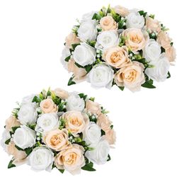 riful Fake Floral Balls for Centerpieces - 2PCS 11.8" Large Faux Rose Flower Arrangement Silk Flower Bouquet for Home