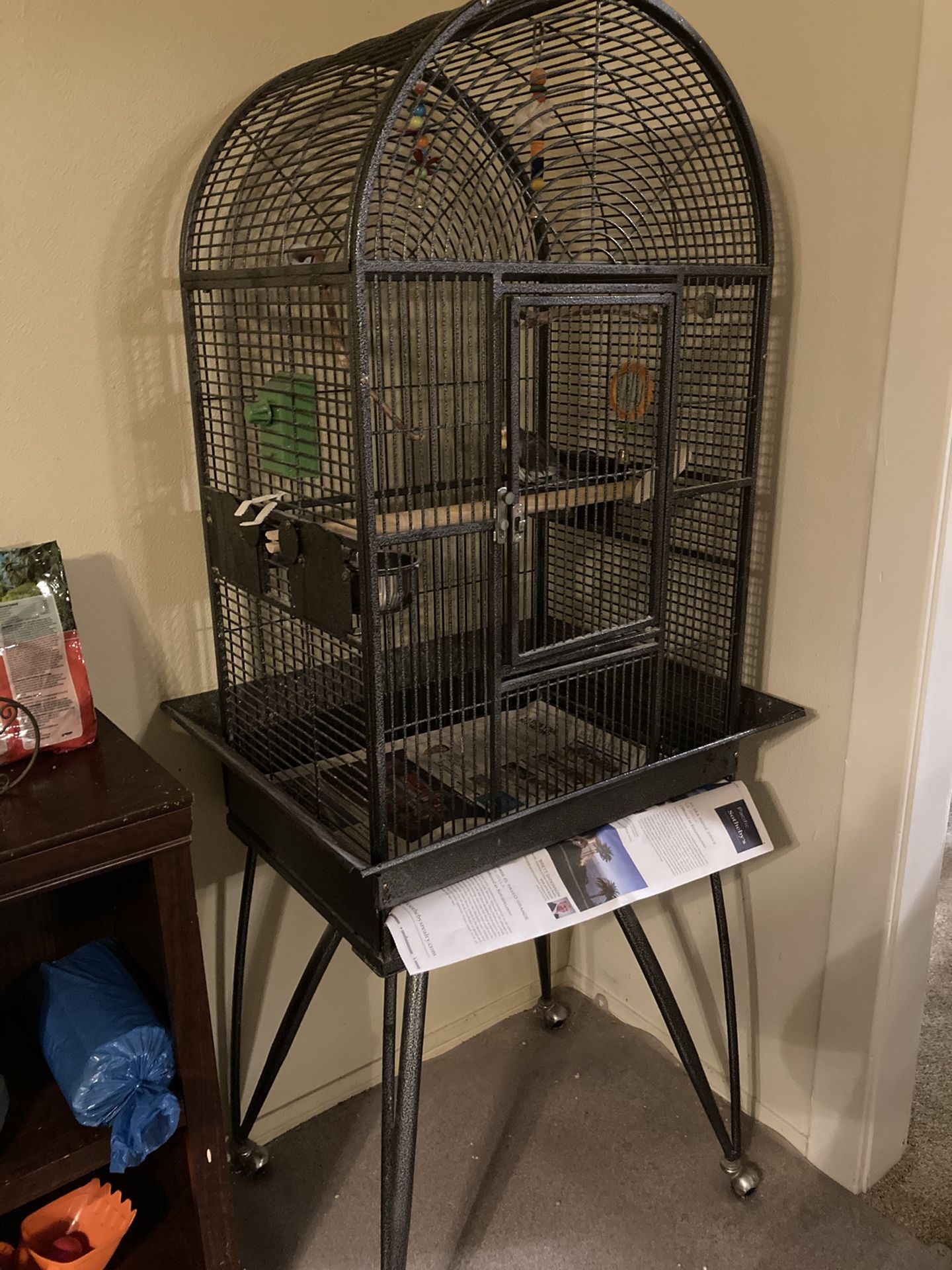 Large metal rolling bird cage