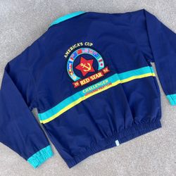 RARE Vintage 90s 1992 America’s Cup Red Star Challenger Leningrad Yacht Club Color Block Windbreaker Polo Style stadium Jacket XL