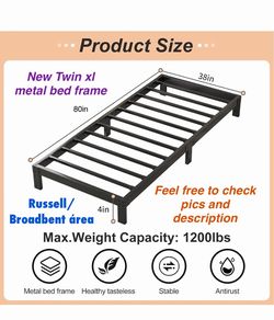 New in box Dummup 4 Inch Twin Bed Frame Heavy Duty Low Profile Metal Platform No Box Spring Needed with Steel Slat Support. Area: Russell/Broadbent