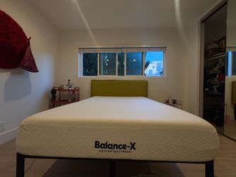 Full size bed, metal frame and green bead board