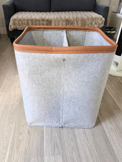 Divided Felt Laundry Hamper with Leather Like Trim