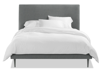 Queen Upholstered Bed | Gray Linen | Modern / Mid-Century / Minimal | LIKE NEW